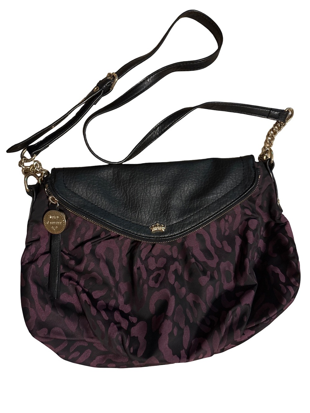 Juicy Couture Black & Plum Leopard-Print Shoulder Bag